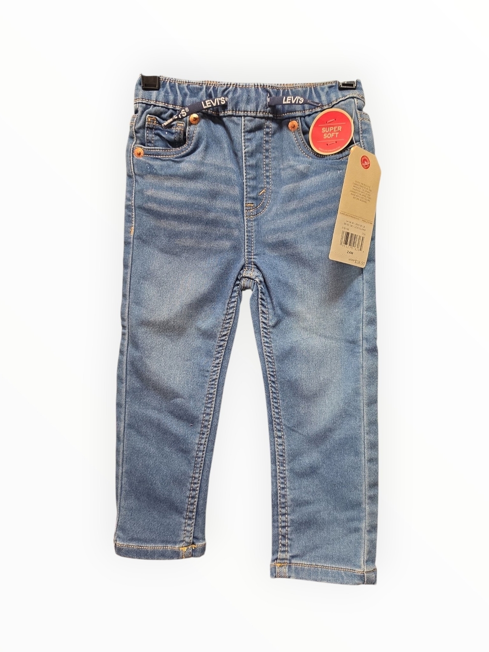 Levi's Kids Light Blue Denim Jeans with Orange Rivet Accents Sz 24 M